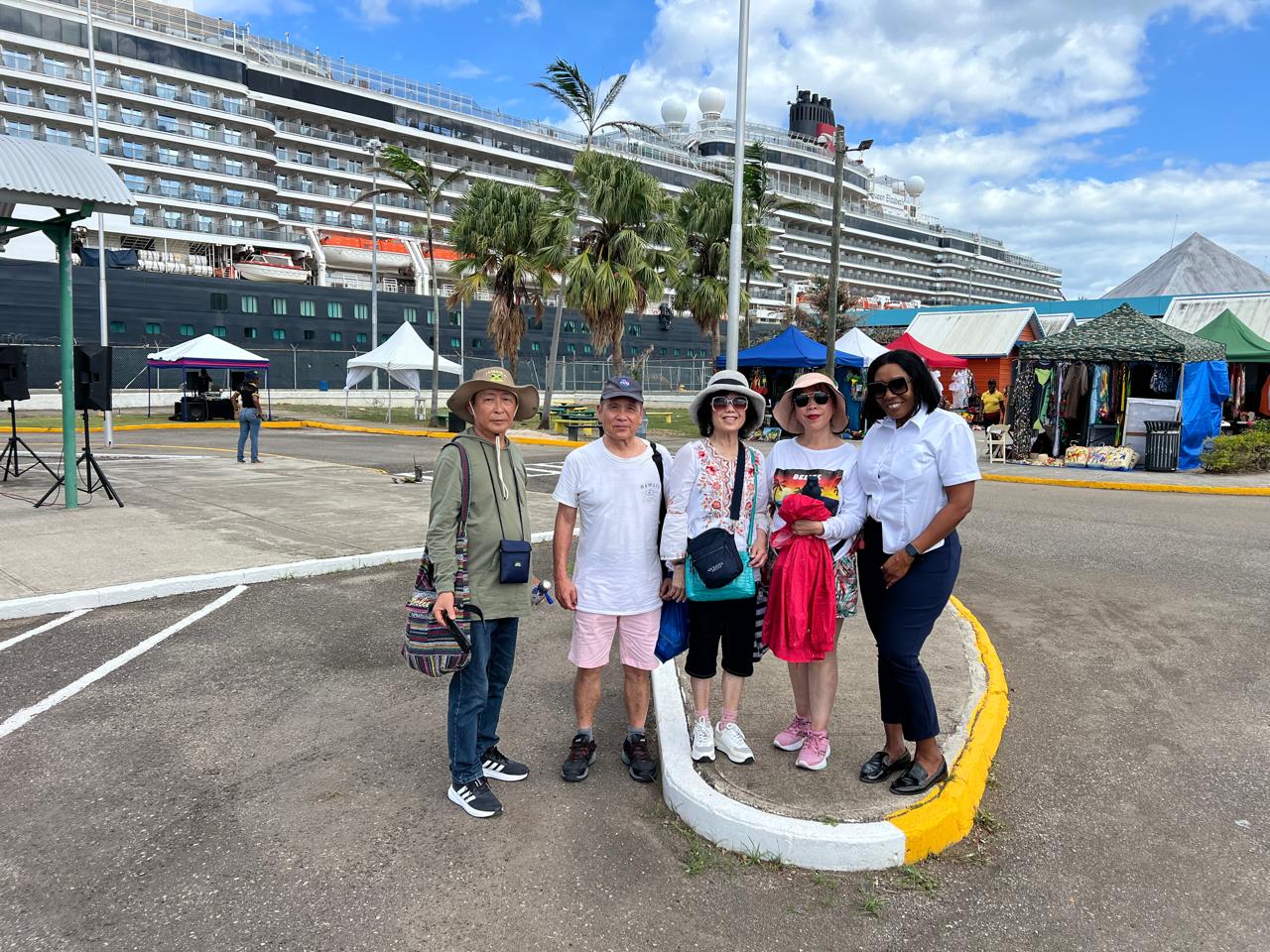 Cruise ship docked at the Jamaican port with guests ashore