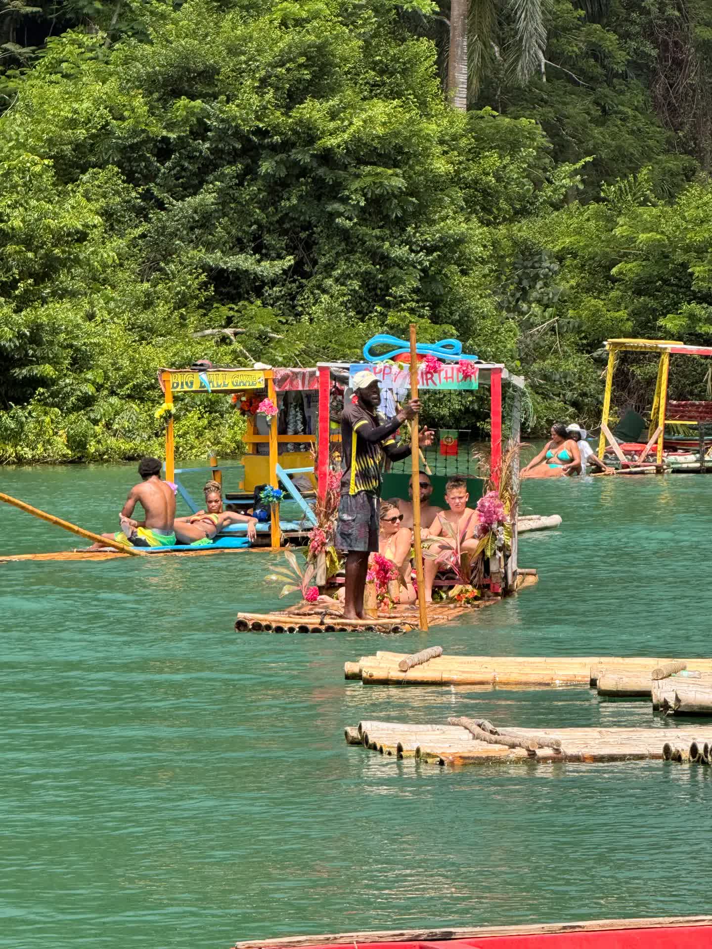 Birthday celebration on a decorated river raft